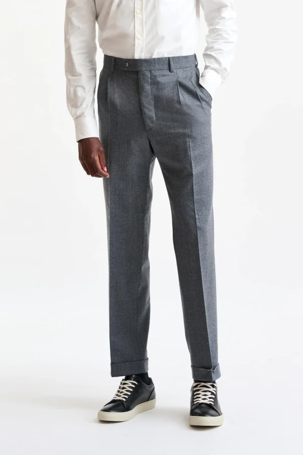 Light Grey 100% Wool Farley Trousers Flannel & Saxony